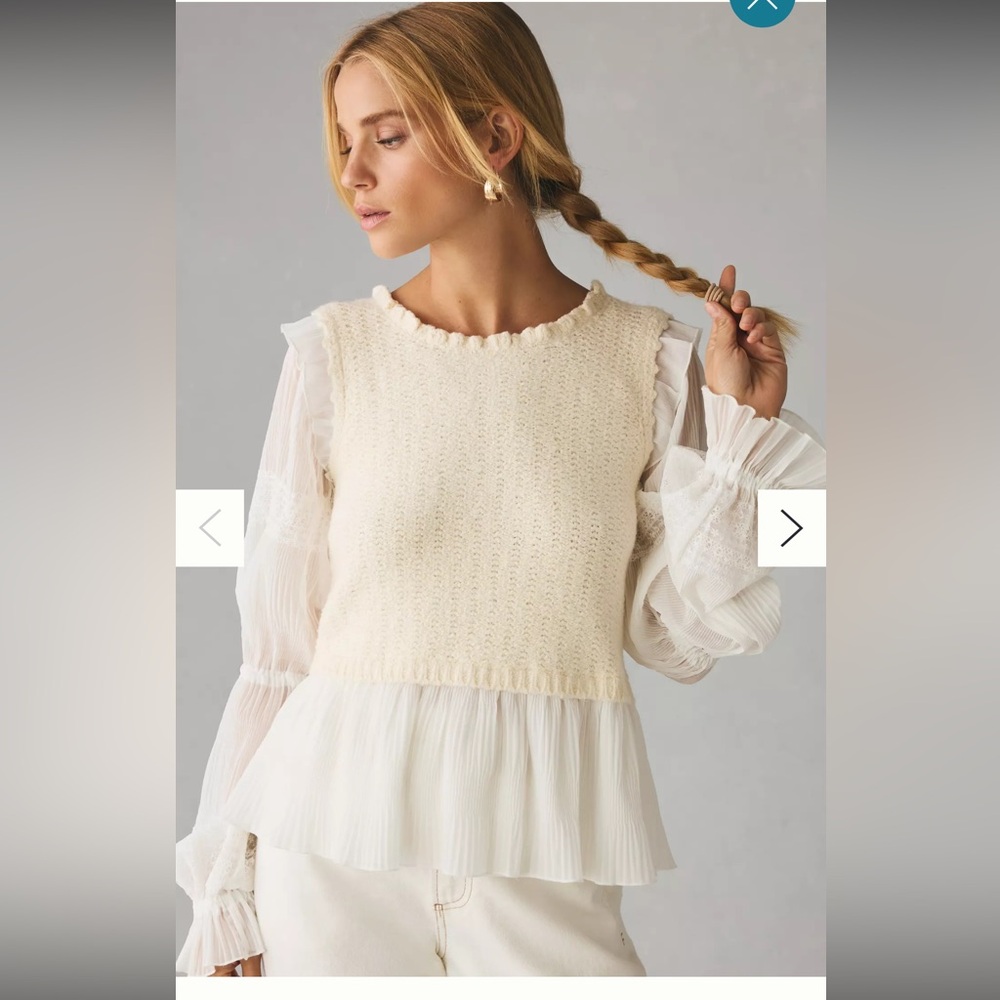 Anthropologie Ruffle Twofer Sweater Blouse Victorian Secretary Lace Woman's L